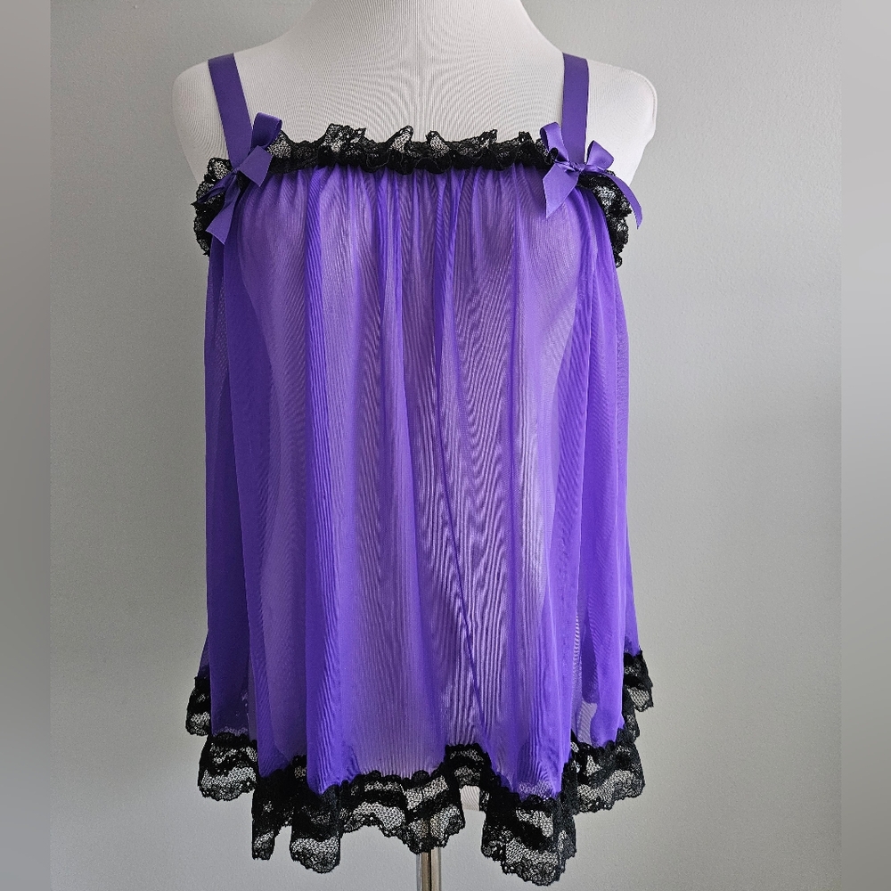 Victoria's Secret | Purple Sheer Camisole with Black Lace Trim